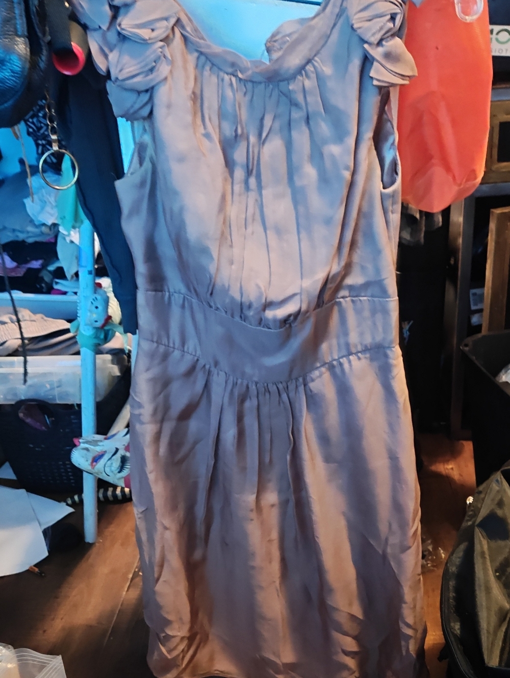 Sleeveless Ruffle-Shoulder Midi Dress in Mauve By Abs Collection